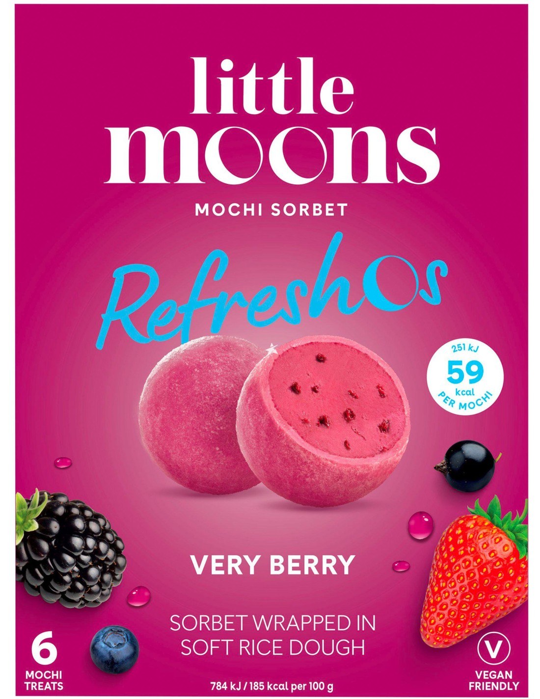 Little Moons Ice Cream Mochi Refreshos Very Berry 6Pk 192g