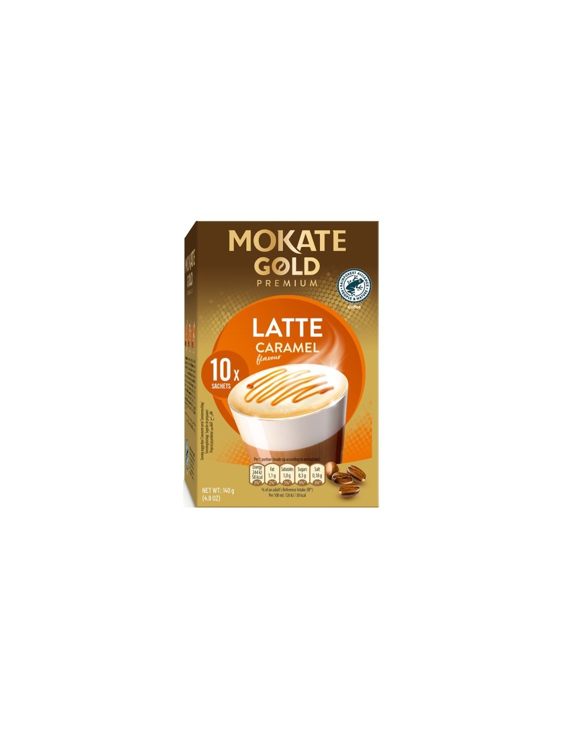 Mokate Gold Premium Latte Caramel Flavour Instant Coffee Drink 10x14g