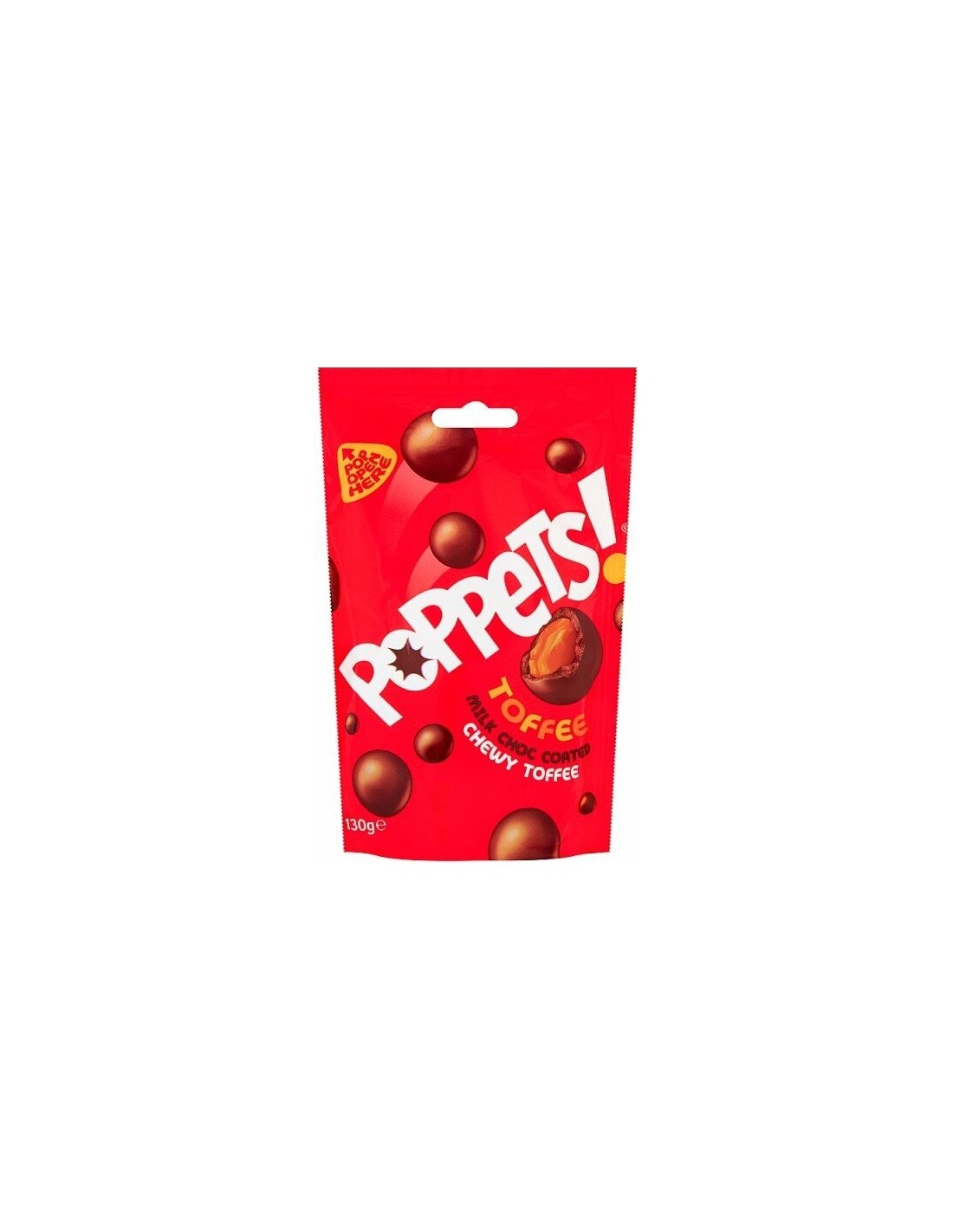 Poppets Toffee Milk Chocolate Coated Chewy Toffee 130g