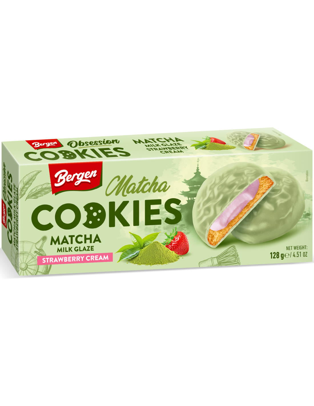 Bergen Matcha Cookies with Strawberry Cream 128g