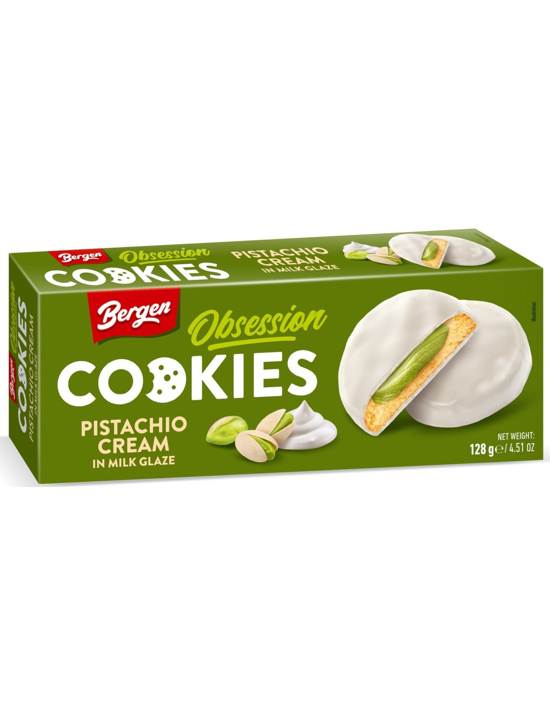 Bergen Obsession Cookies with Pistachio Cream in White Glaze 128g