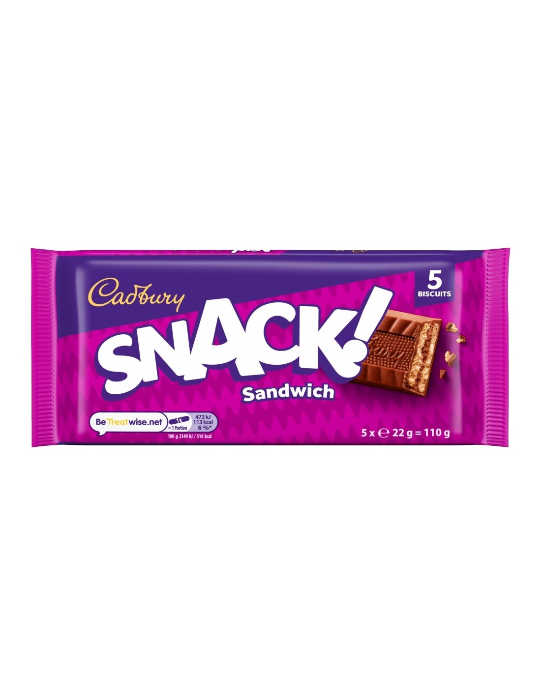 Cadbury Snack Sandwich Chocolate Bar 5Pk 110g