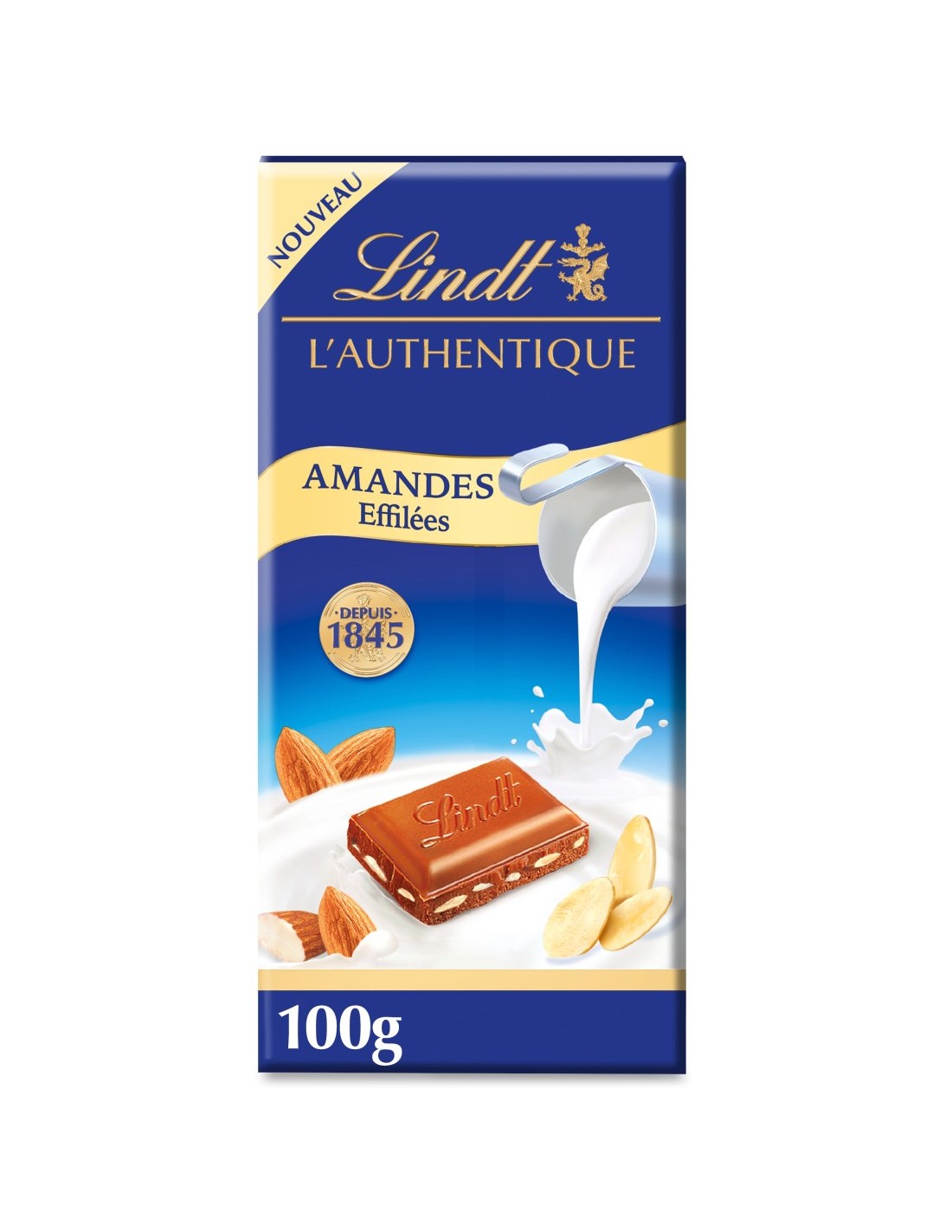 Lindt L'Authentique Lait Amandes Effilées 100g