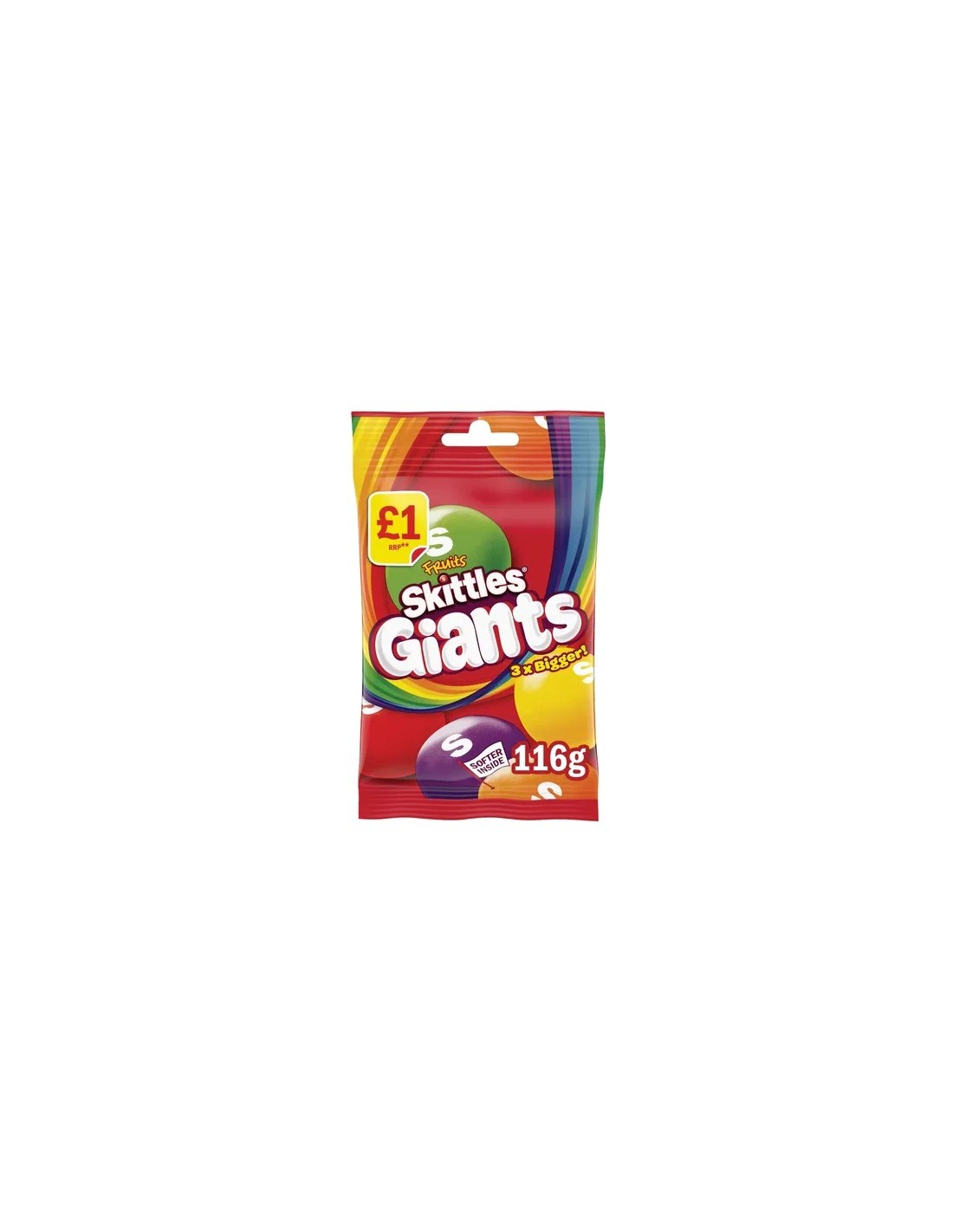 Skittles Giants Vegan Chewy Sweets Fruit Flavoured Treat Bag 116g