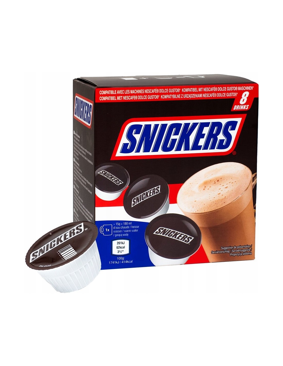Snickers Hot Chocolate Pods 8Pk 120g