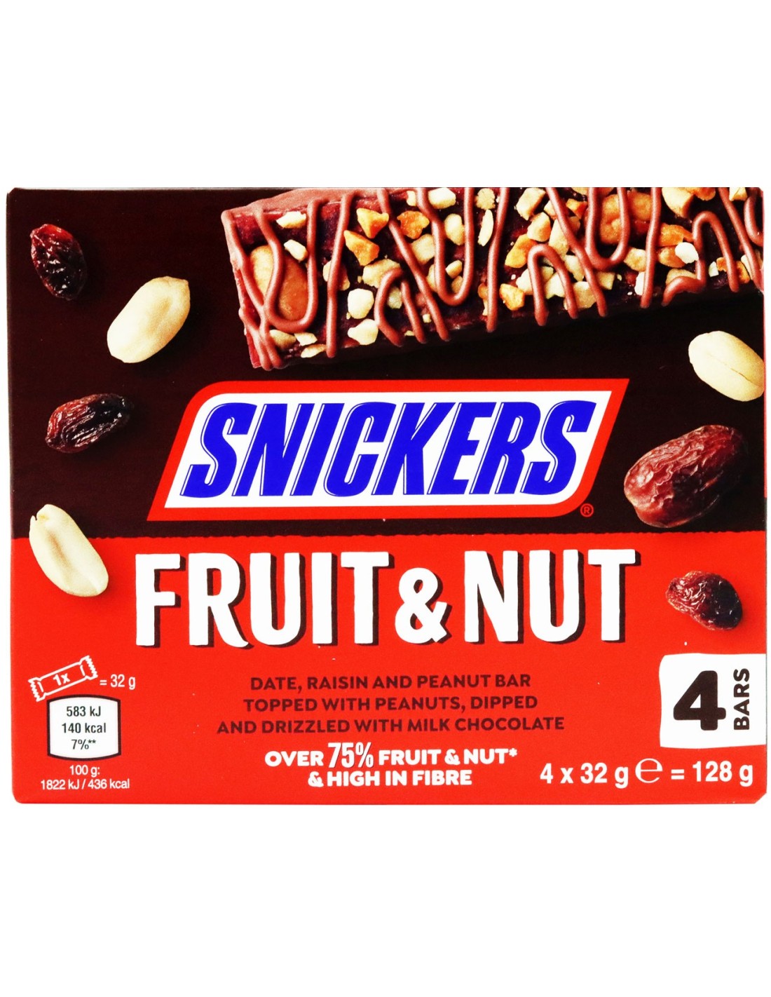 Snickers Triple Treat Fruit & Nut Chocolate Bar Snack 4Pk 128g